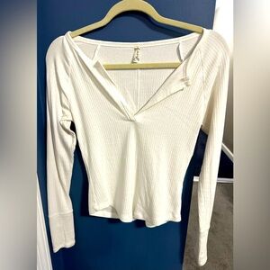 Free people cream long sleeve fitted top